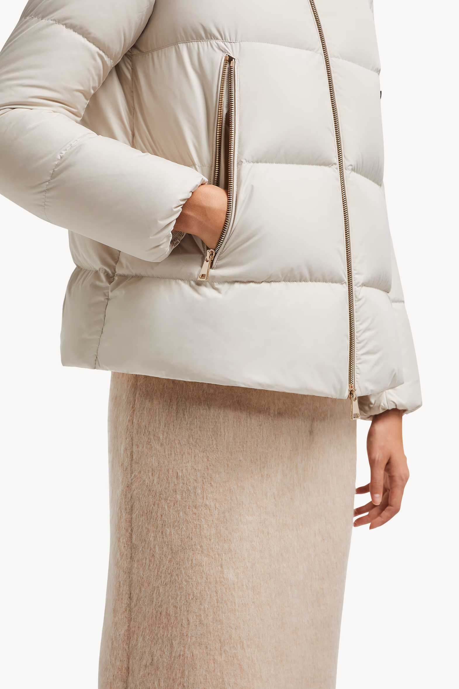 Laichefur Hooded Shearling-Trimmed Short Down Jacket Women White Moncler 6